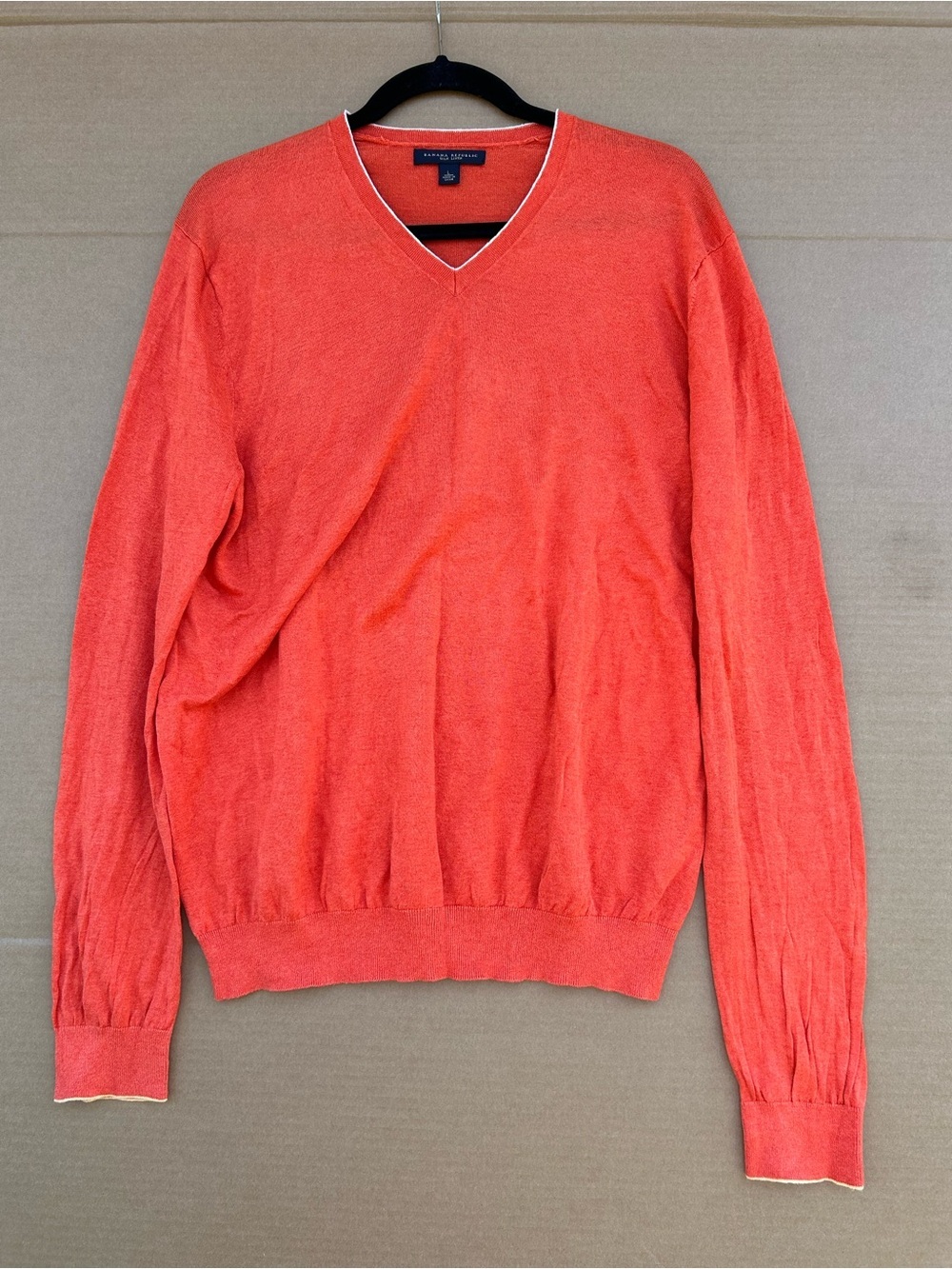 Banana Republic Women's Silk Linen V-Neck Sweater Lightweight Orange Knit